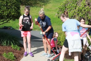 students working in garden